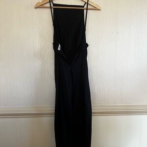 Zara Black Maxi Slip Dress with Ruched Waist